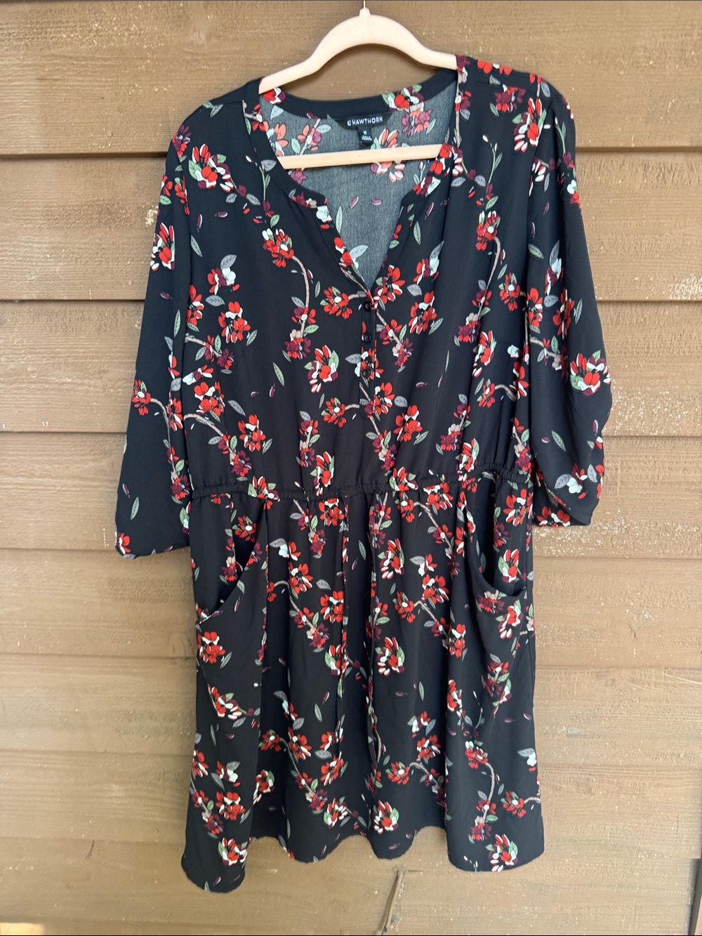 41 Hawthorn Black Midi Dress with Red and Green Floral Print size 2X